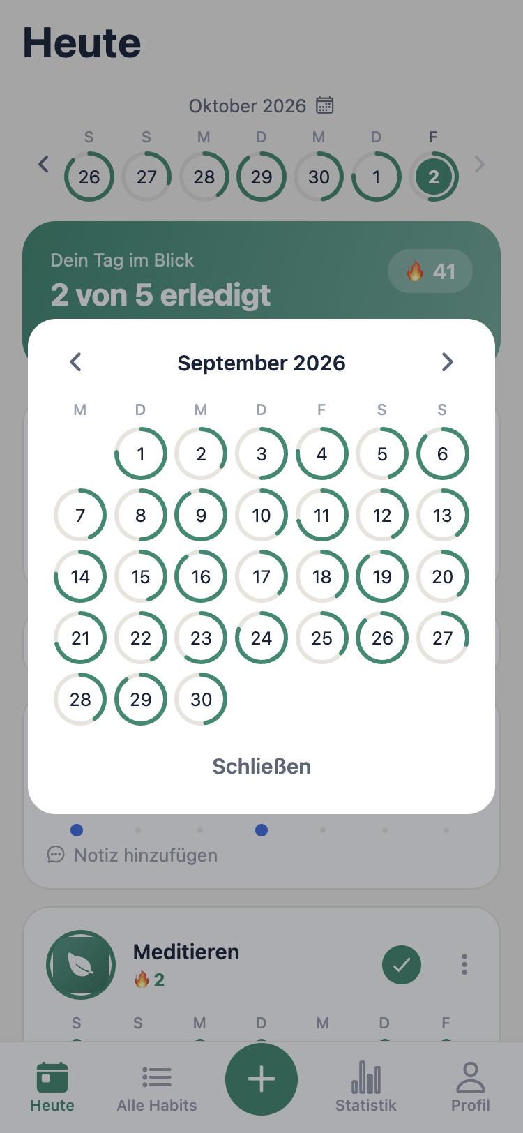 Tage ansehen und nachtragen
