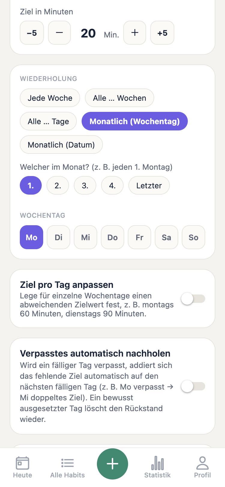 Wiederholung frei wählen